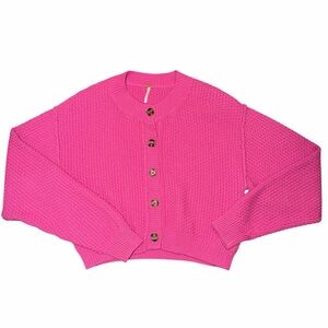 Free People Bright Pink Cardigan Sweater